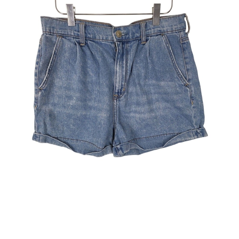 American Eagle Pleated Mom Shorts 8 Womens High Rise Cuffed Medium Wash